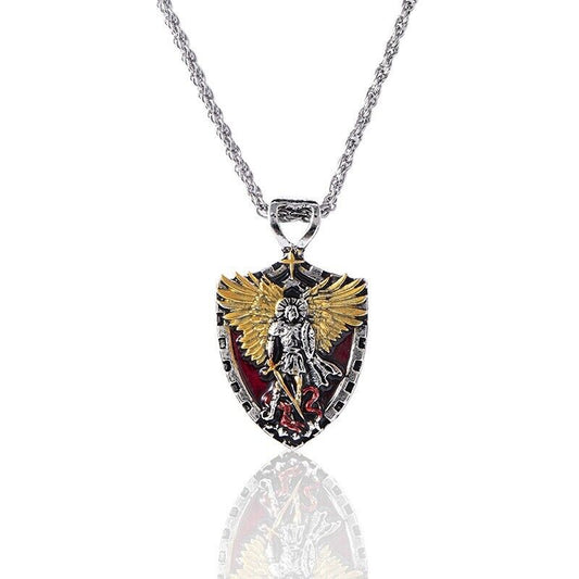 Warrior Guardian Holy Angel Saint Michael Pendant Necklace Knight Shield