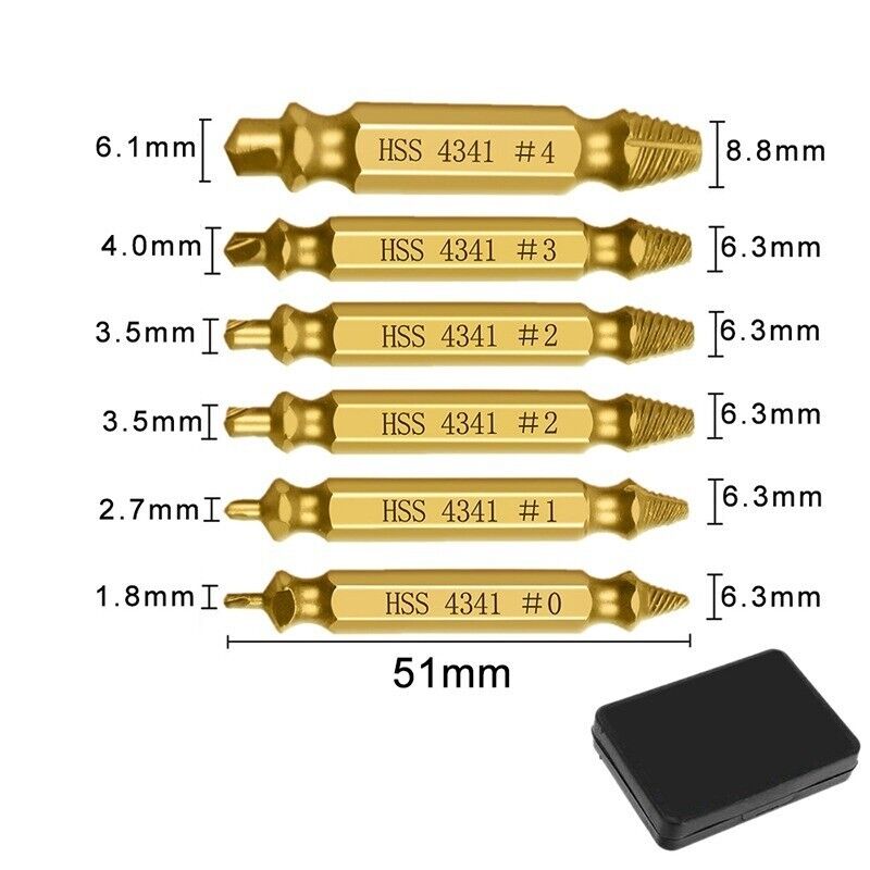 Damaged Screw Extractor Drill Bit 6pcs Set Stripped Broken Screw Bolt Remover