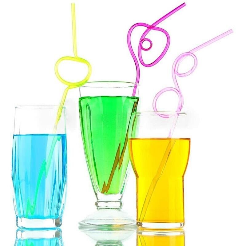 10x Colourful Curved Straws Birthday Party Bar Summer Straws 