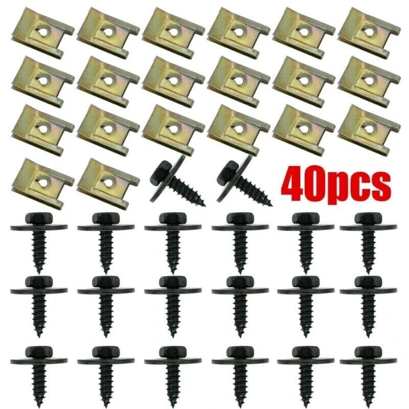 40pcs Set Chassis Engine Guard Metal Nut/Screw Washers U-shape Clips for BMW