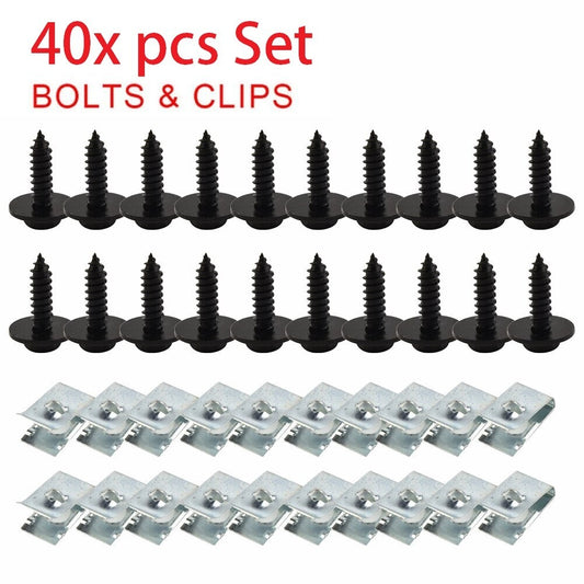 40x Pcs Set Engine Cover Undertray Screw Clips for BMW 20x Screws + 20x U Clips