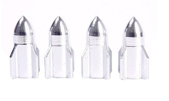4x Tyre Valve Dust Caps Rocket Shape Alloy Car Van Motorcycle Bmx