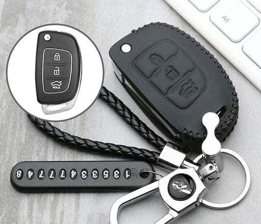 Hyundai Creta I10 I20 Tucson 3 Button Leather Remote Key Fob Case Cover