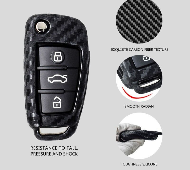 Rubber Carbon Key Case Cover for Audi A3 A4 B7 B6 B8 A6 C5 C6 Q5 Q7 A4L