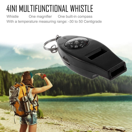 Mini Survival Tool 4in1 Thermometer Whistle Compass Outdoor Camping Hiking