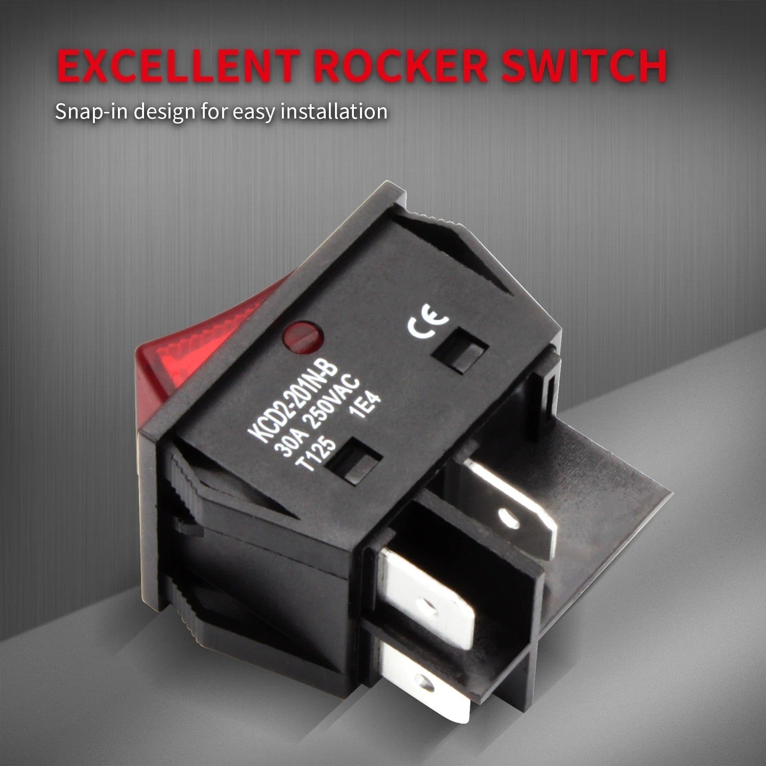 1x 30A 250V Heavy Duty KCD2 Rocker Switch ON OFF DPST 4 Pin With Red Light