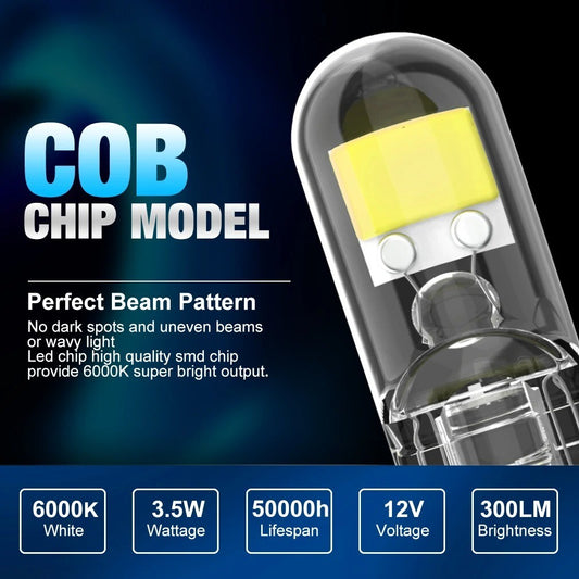 2x W5W Led T10 Canbus Car Light COB Glass Auto Automobiles License Plate Lamp