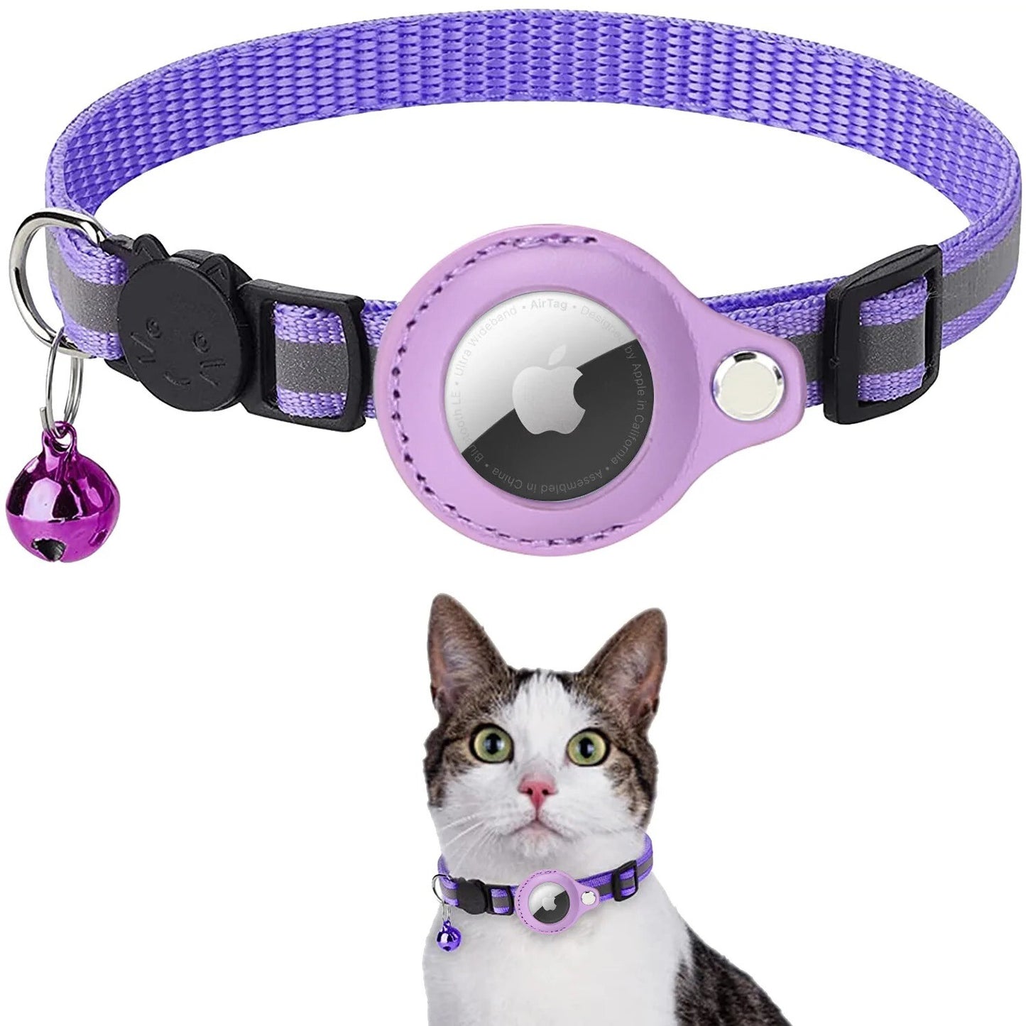 Airtag GPS Case Cat Small Dog Collar with Bell Safety Breakaway Collar for Apple