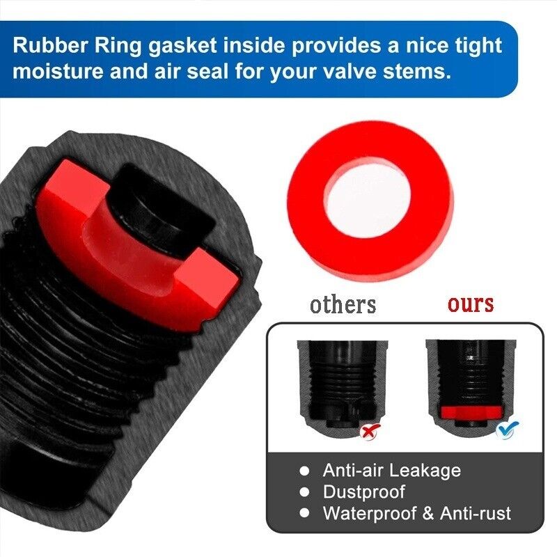 4x Car Plastic Valve Caps with O Rubber Ring Inside Universal Stem Covers