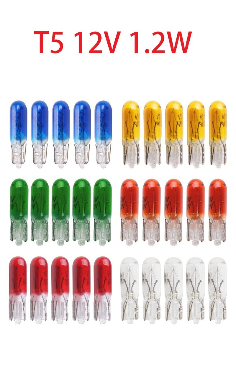 T5 12v 1.2w Halogen Lamp Instrument Lights Dashboard Bulbs 6 Colours