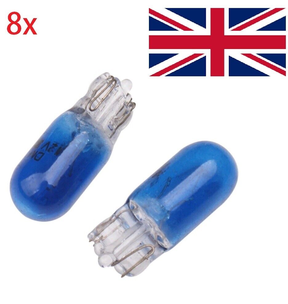 8x Blue 501 SIDE LIGHT PUSH IN CAR CAPLESS NUMBER PLATE BULBS W5W 12V 5W