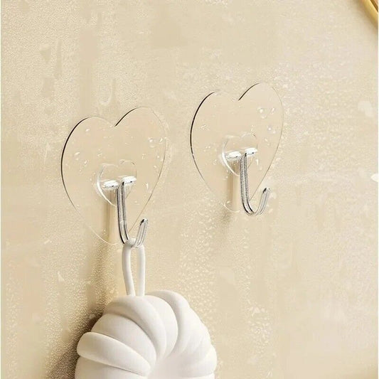 4x Self-Adhesive Transparent Hooks Bathroom Towel Clothes Storage Sticker Heart