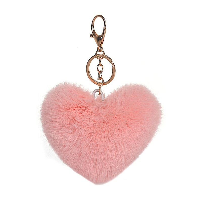 Heart Shape Keychain Faux Rabbit Fur Hand Bag Key Ring Pompom Fluffy