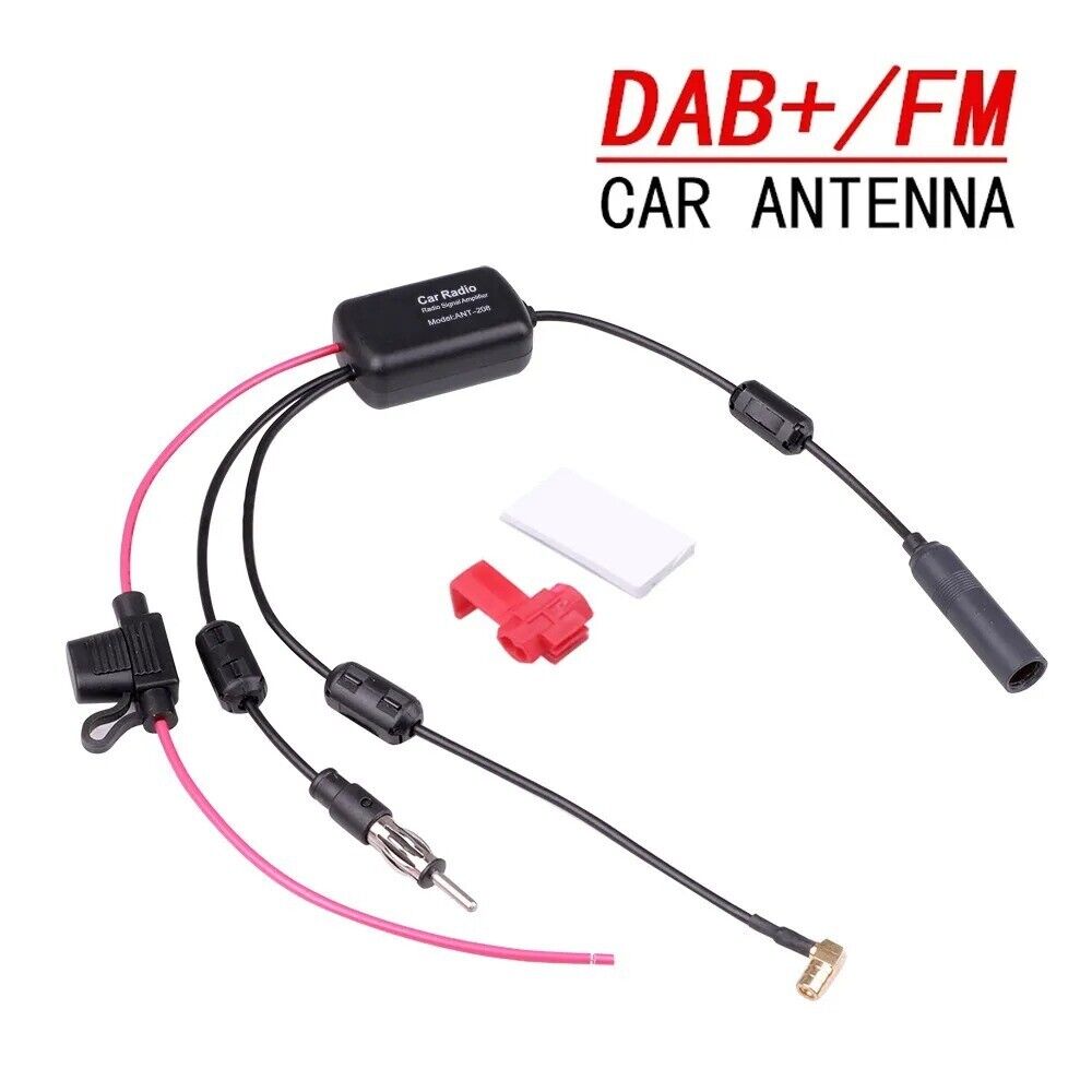 DAB+FM+Car Stereo Antenna Aerial Splitter Cable Adapter 12V Signal Amplifier